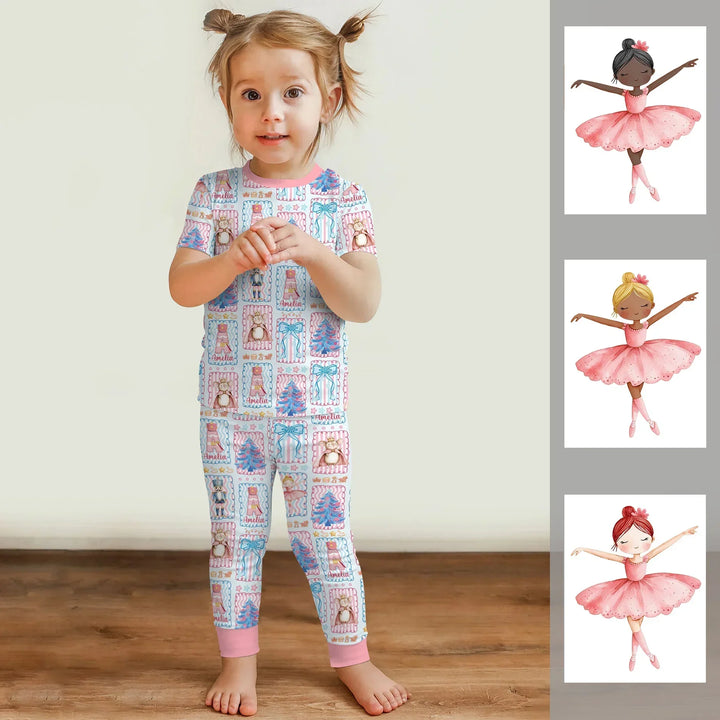 Custom Name Nutcracker Wonderland Bamboo Two Piece Short Sleeve Pajama Set