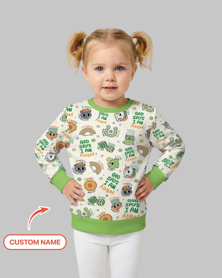 Personalisiertes "Gott sagt, ich bin"-Familien-Sweatshirt aus Bambus zum St. Patrick's Day
