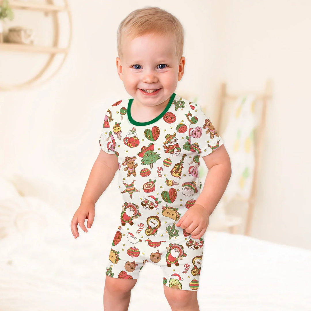 La Fiesta de Navidad Two Piece Short Sleeve Shorts Pajama Set , La Fiesta de Navidad Two Piece Short Sleeve Shorts Pajama Set - 12-18M / Green