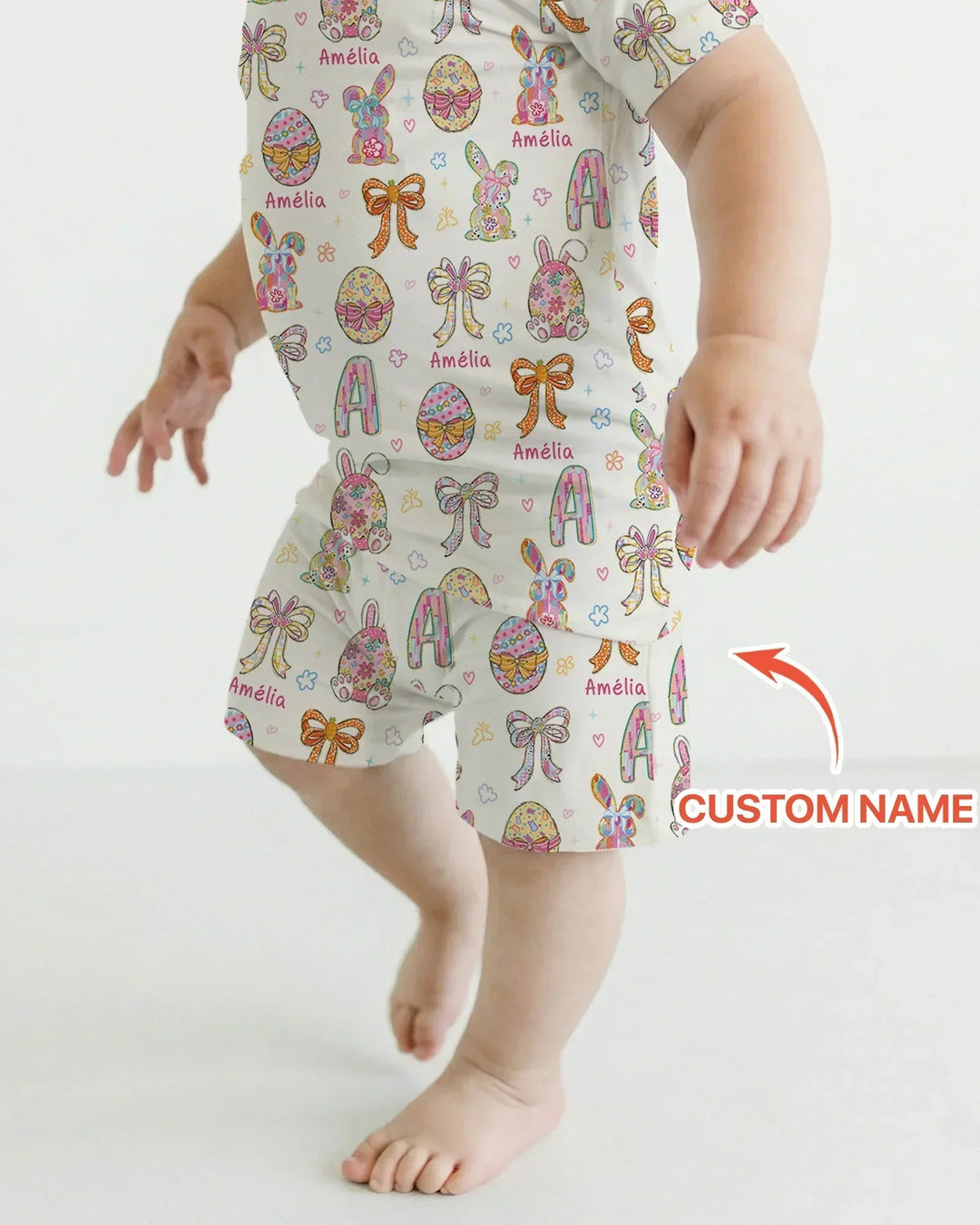 Happy Easter Custom Name Bamboo Two Piece Short Sleeve Shorts Pajama Set