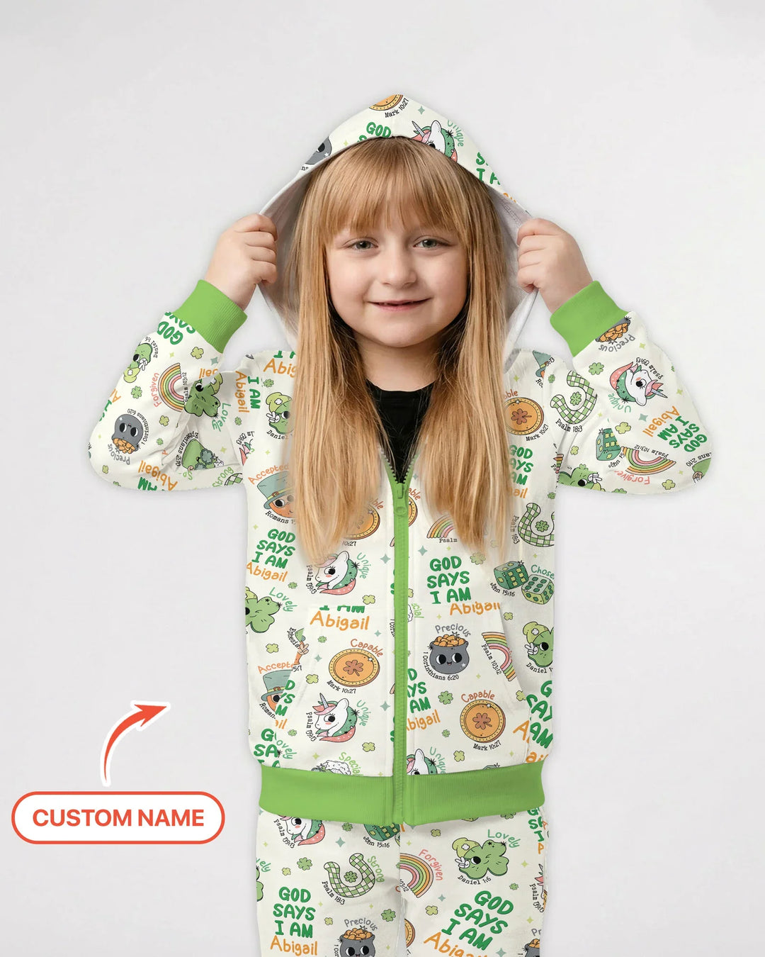 Personalisierter Gott sagt, ich bin St. Patrick's Day Familien-Partnerlook Bambus Reißverschluss-Kapuzenpullover