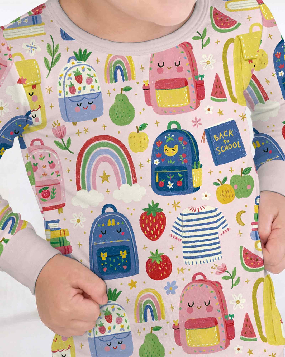 Sweet Rainbow School Adventure Bamboo Two Piece Long Sleeve Pajama Set