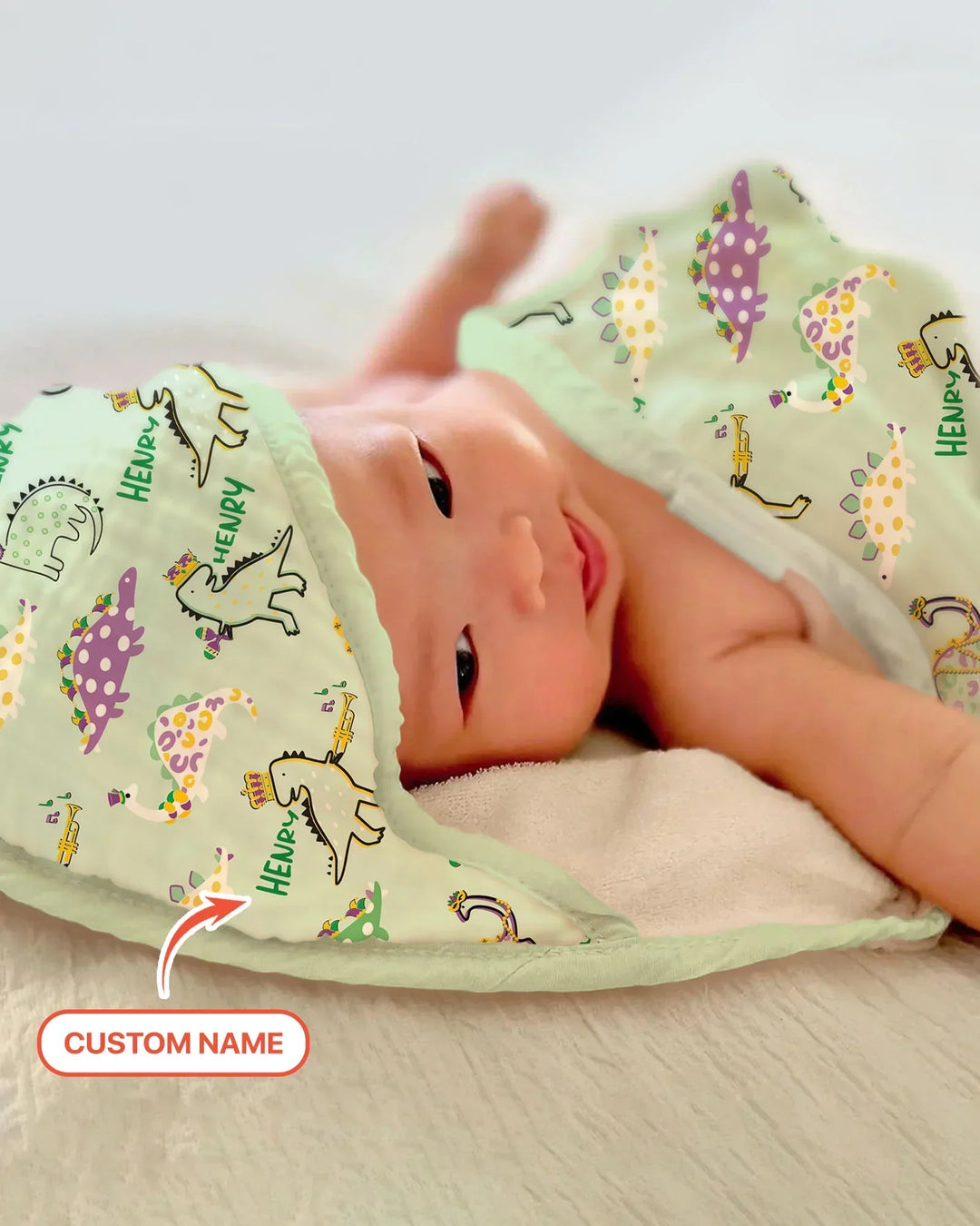 Custom Name Mardi Gras Saurus Hooded Bamboo Towel Set