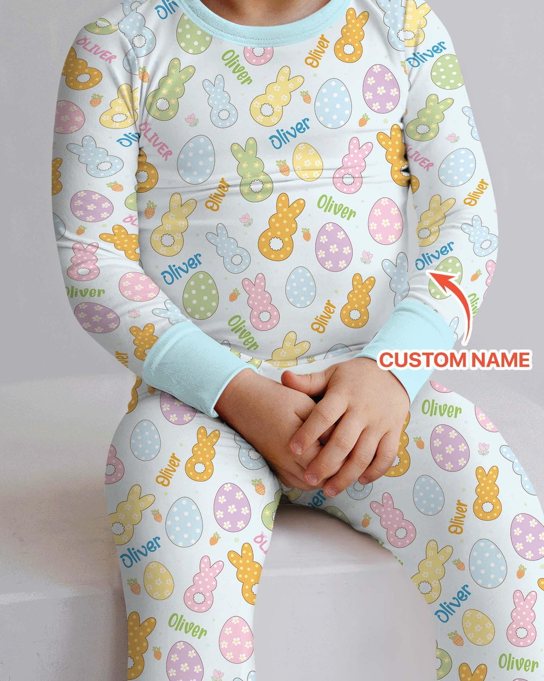 Custom Name Spring Pastel Easter Bamboo Two Piece Long Sleeve Pajama Set