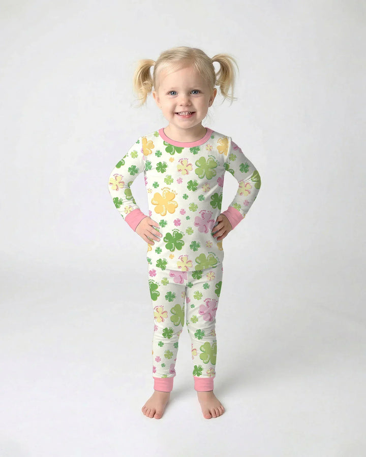 Shamrocks Print St. Patrick's Day Bamboo Two Piece Long Sleeve Pajama Set