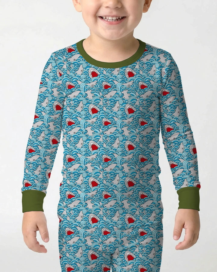 Shark Wave Rush Bamboo Two Piece Long Sleeve Pajama Set