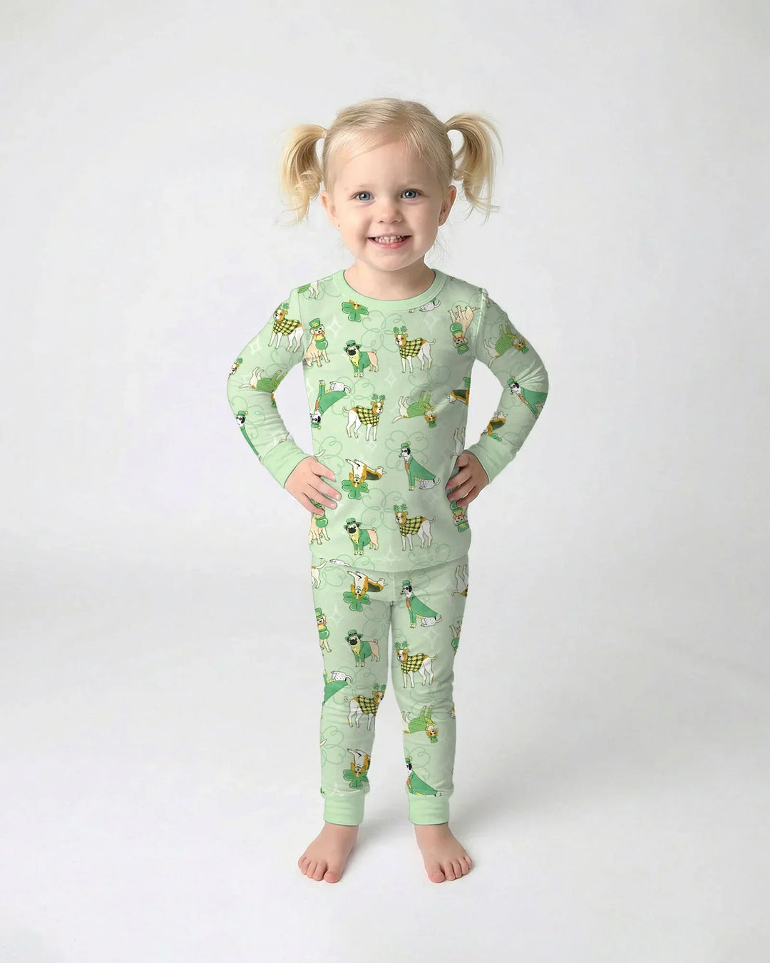 St. Patrick's Day Puppies Bamboo Two Piece Long Sleeve Pajama Set