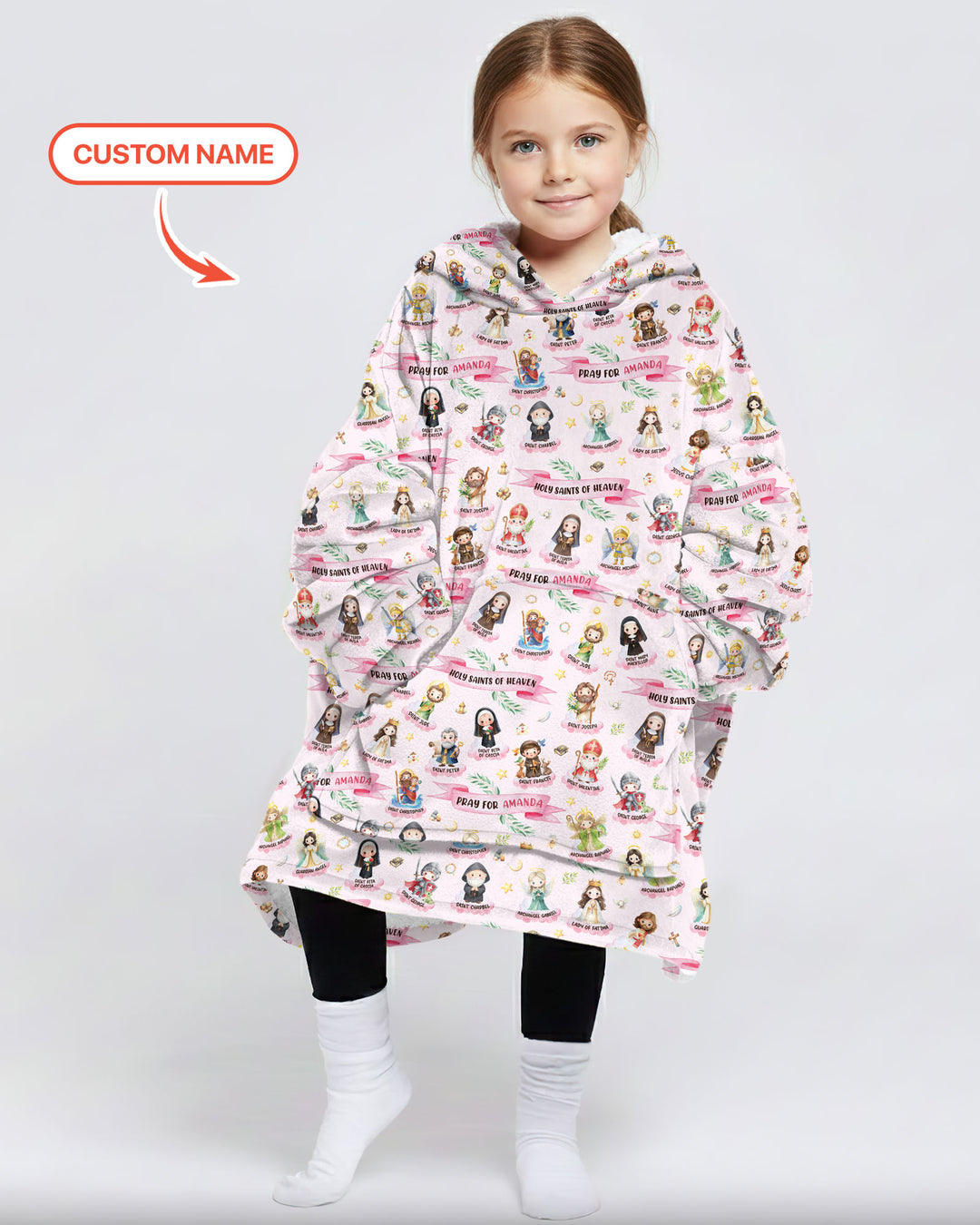 Holy Saints of Heaven Custom Name Bamboo Blanket Hoodie