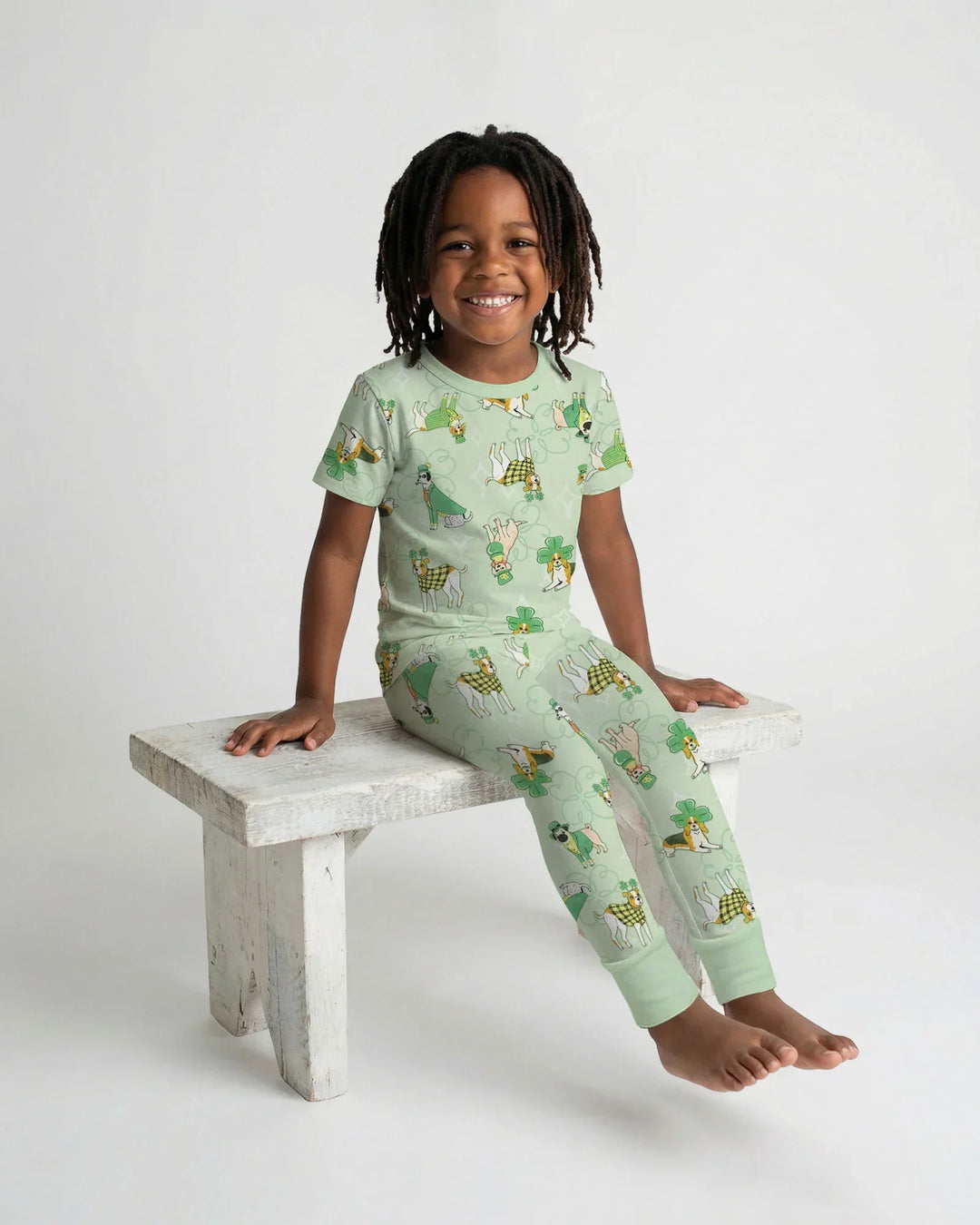 St. Patrick's Day Puppies Bamboo Two Piece Short Sleeve Pajama Set