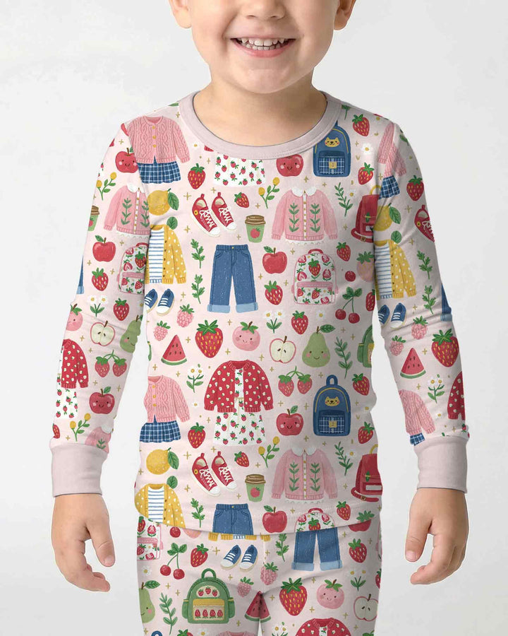 Zweiteiliges Langarm-Pyjama-Set mit Sommerfrüchten