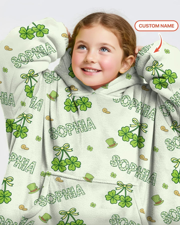 Custom Name Lucky Little Shamrock Bamboo Blanket Hoodie