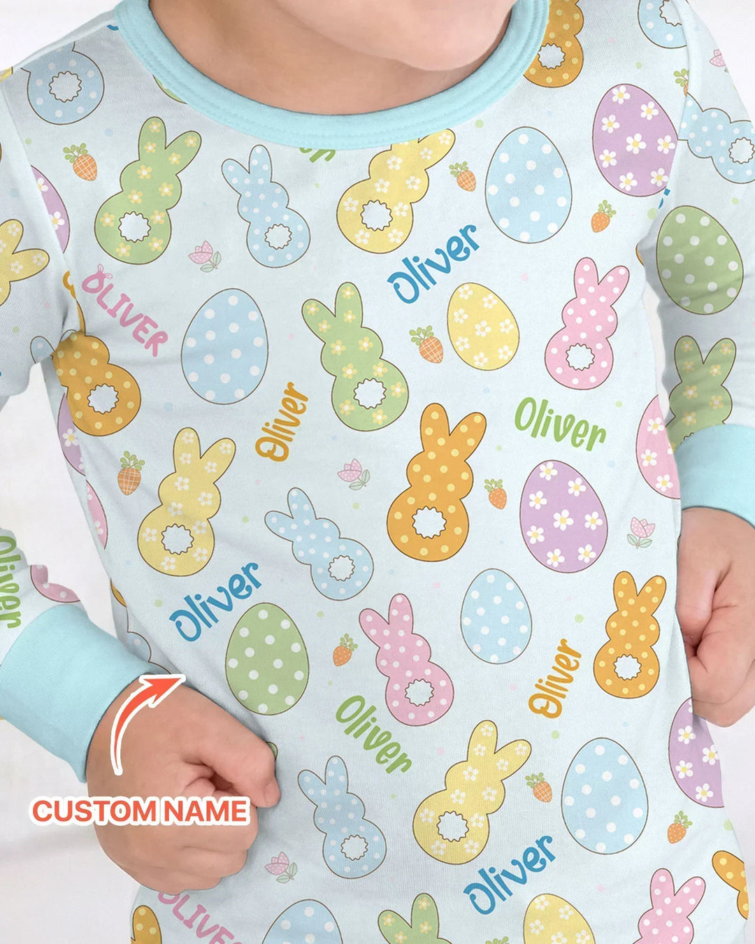 Custom Name Spring Pastel Easter Bamboo Two Piece Long Sleeve Pajama Set