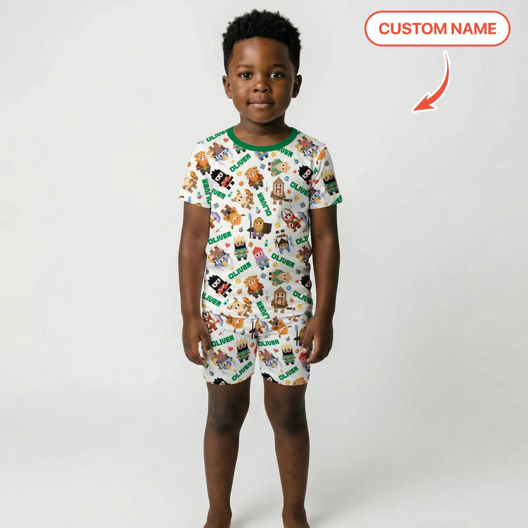 Zweiteiliges Pyjama-Set mit kurzen Ärmeln und Shorts im Sommer-Design