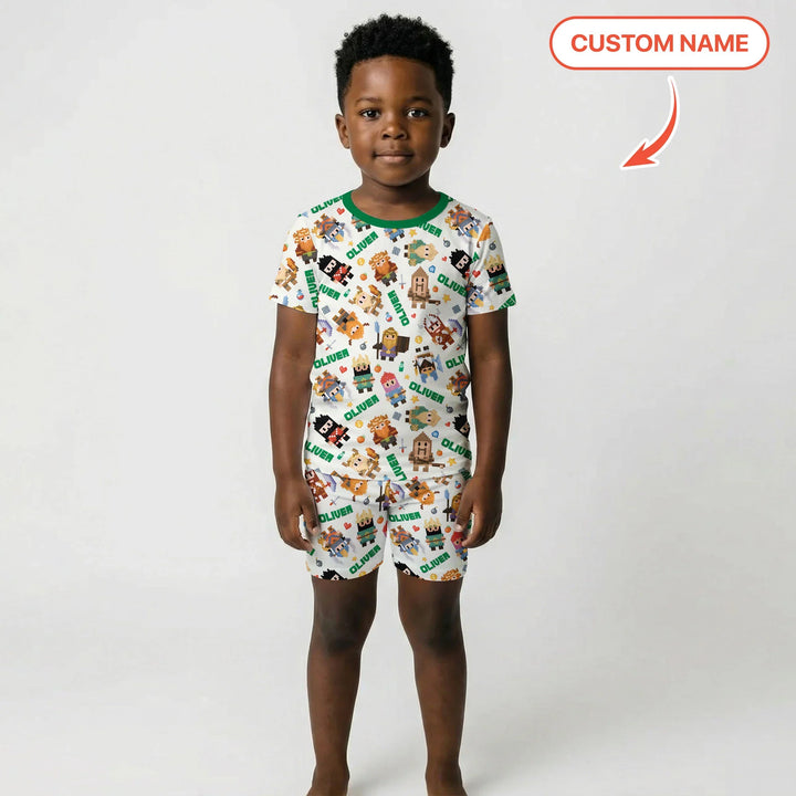 Zweiteiliges Pyjama-Set mit kurzen Ärmeln und Shorts im Sommer-Design
