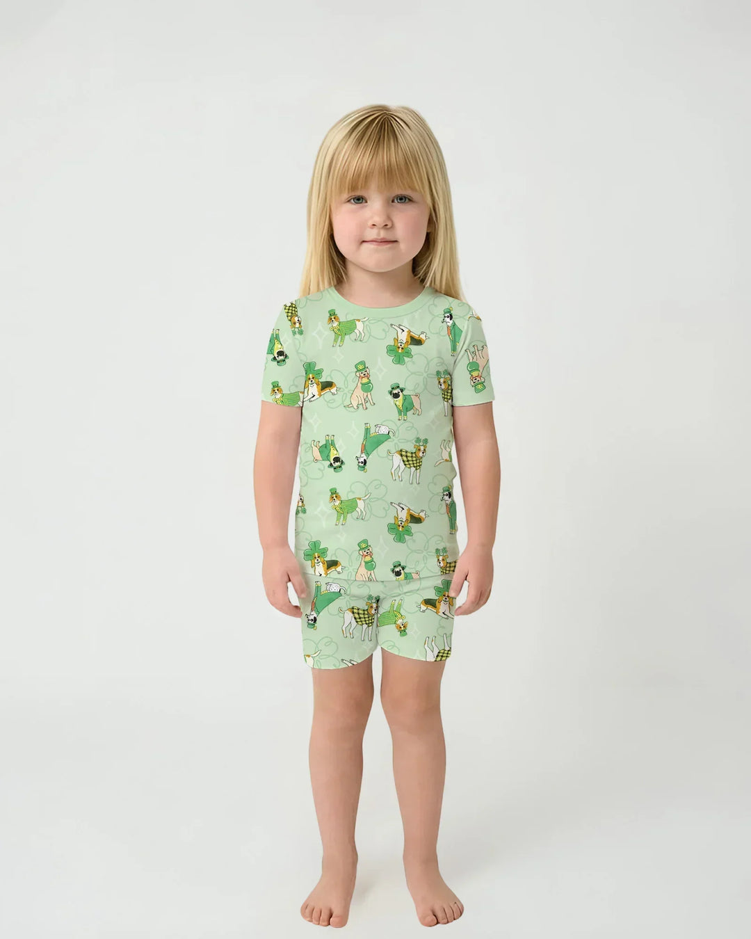 St. Patrick's Day Puppies Bamboo Two Piece Short Sleeve Shorts Pajama Set