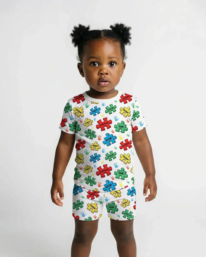 Puzzle You Are Bamboo Two Piece Short Sleeve Shorts Pajama Set