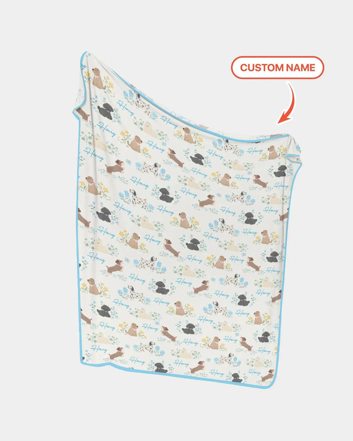 Custom Name Flower Dogs Bamboo Blanket