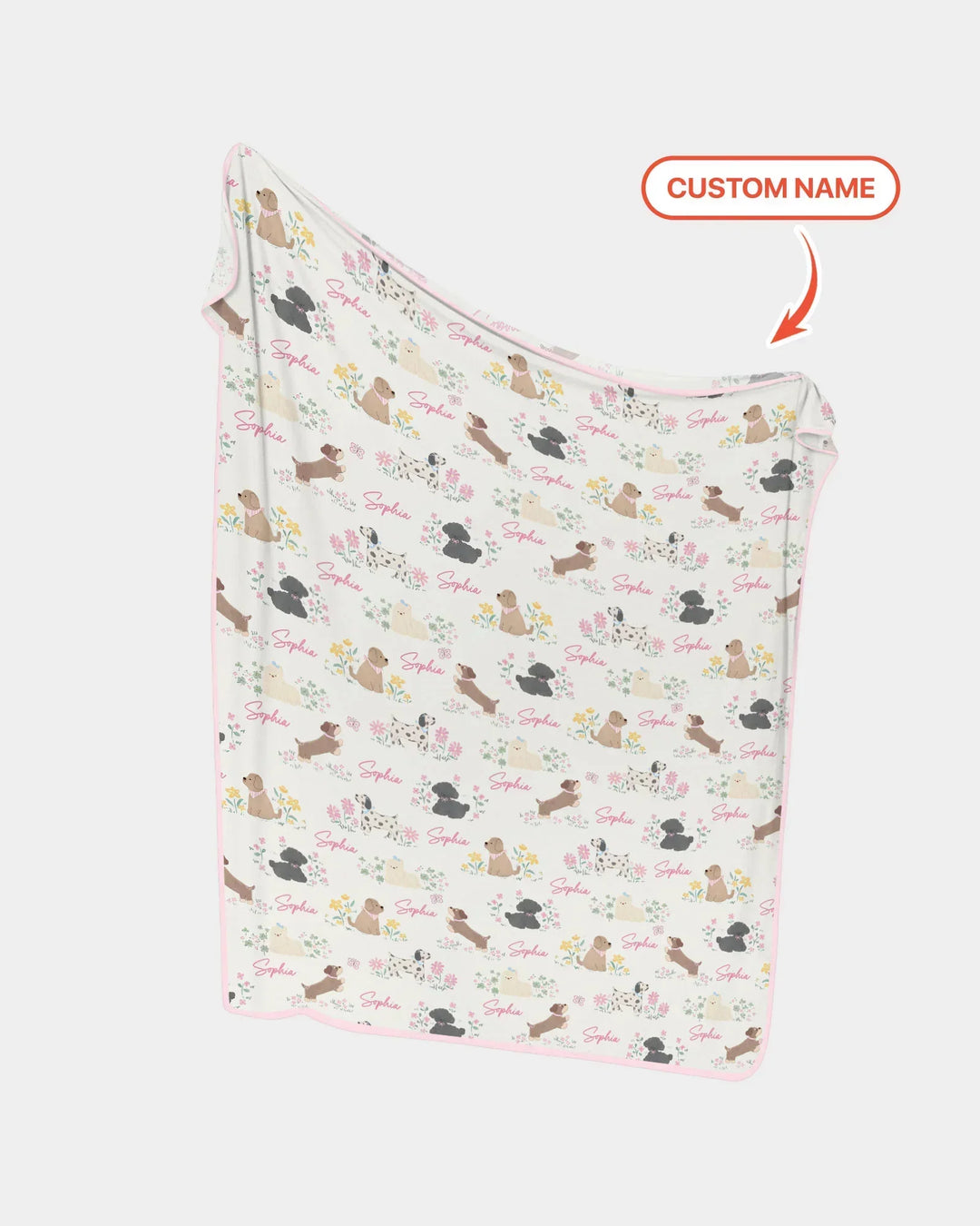 Custom Name Flower Dogs Bamboo Blanket