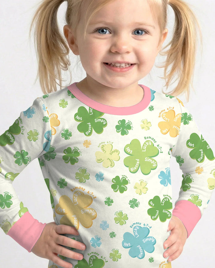 Shamrocks Print St. Patrick's Day Bamboo Two Piece Long Sleeve Pajama Set