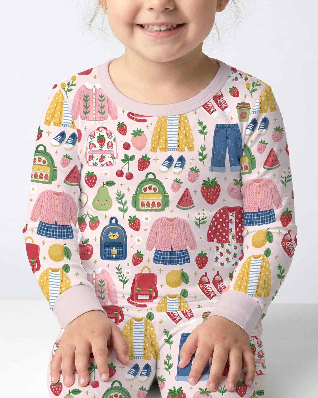 Zweiteiliges Langarm-Pyjama-Set mit Sommerfrüchten