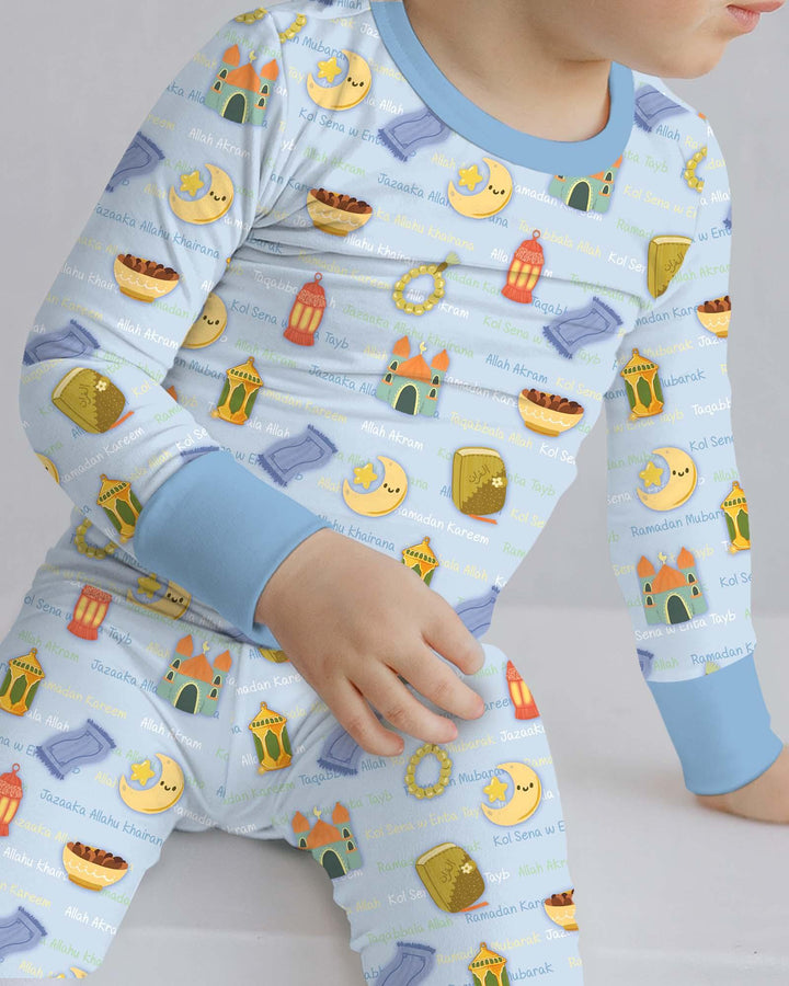Ramadan Mubarak Family Matching Bamboo Two Piece Long Sleeve Pajama Set