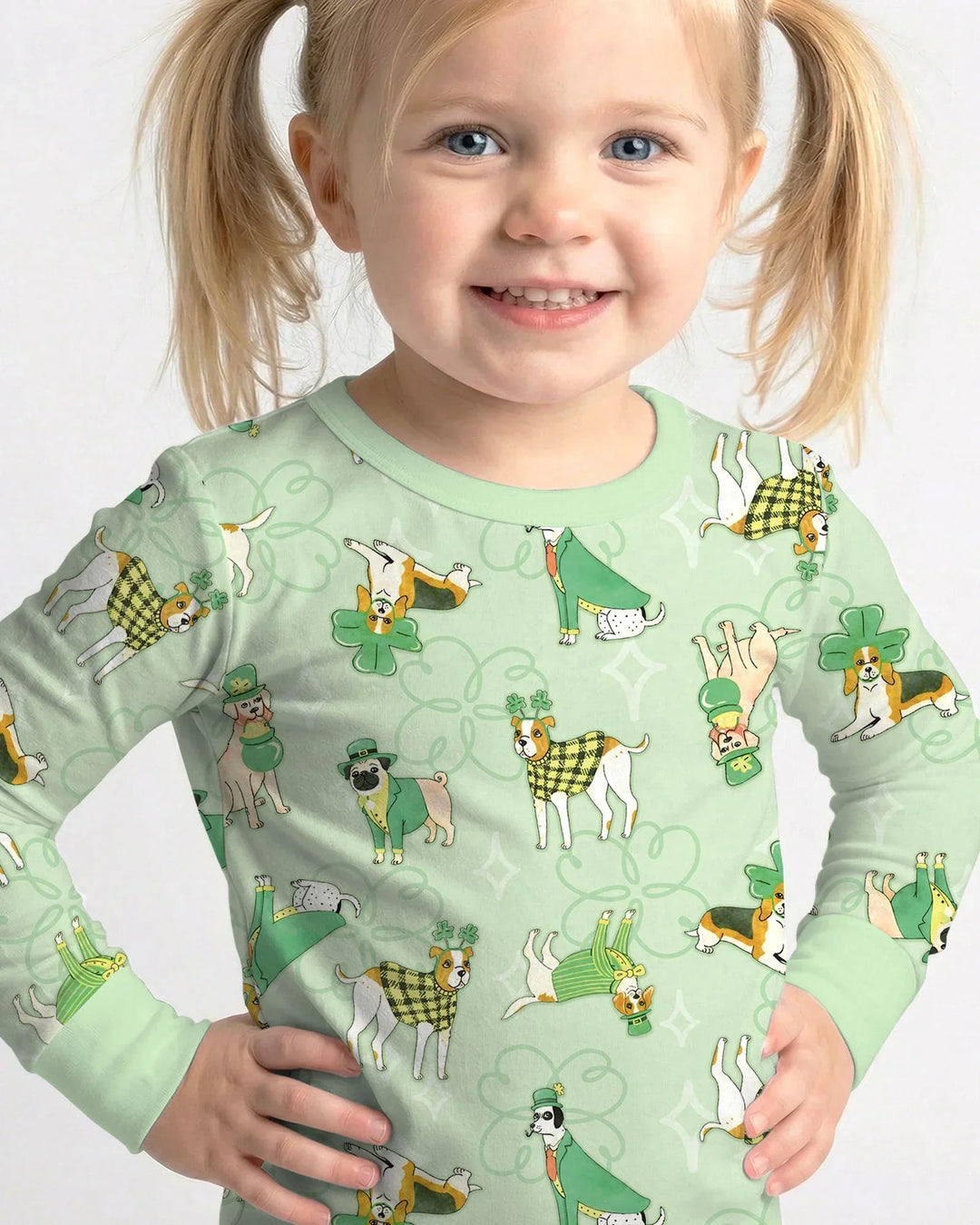 St. Patrick's Day Puppies Bamboo Two Piece Long Sleeve Pajama Set
