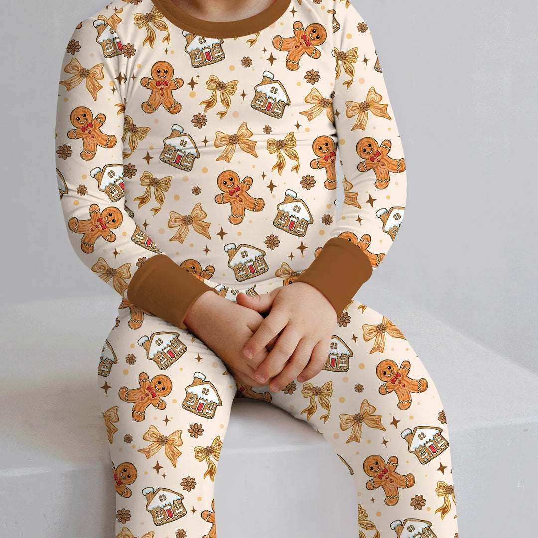 Brushstroke Gingerbread Two Piece Long Sleeve Pajama Set , Brushstroke Gingerbread Two Piece Long Sleeve Pajama Set - 12-18M