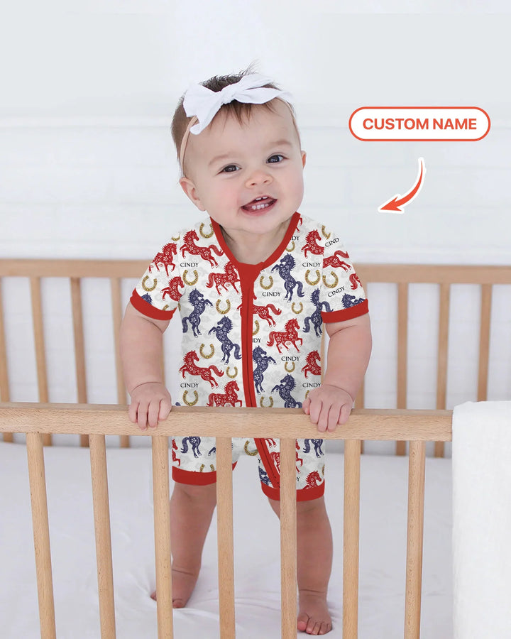 Custom Name Chinoiserie Horses Bamboo Shorty Zippy