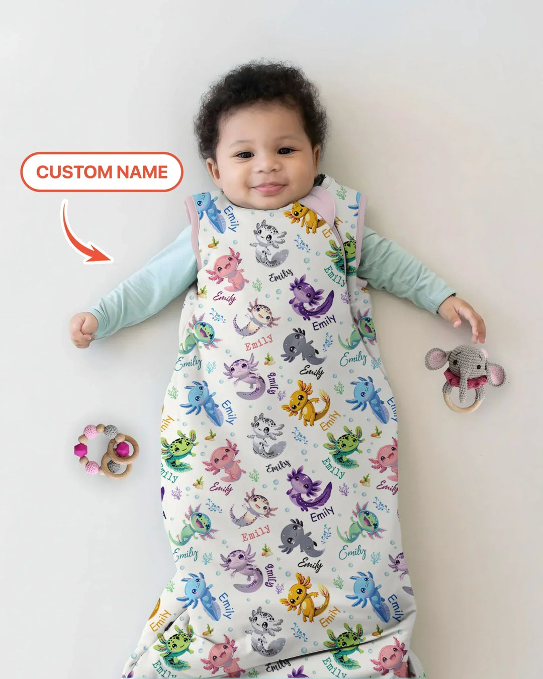 I Love You Axolotl Custom Name Bamboo Sleep Bag