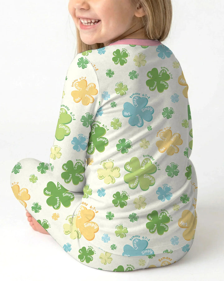Shamrocks Print St. Patrick's Day Bamboo Two Piece Long Sleeve Pajama Set