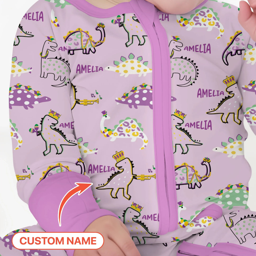 Custom Name Mardi Gras Saurus Bamboo Convertible Zippy
