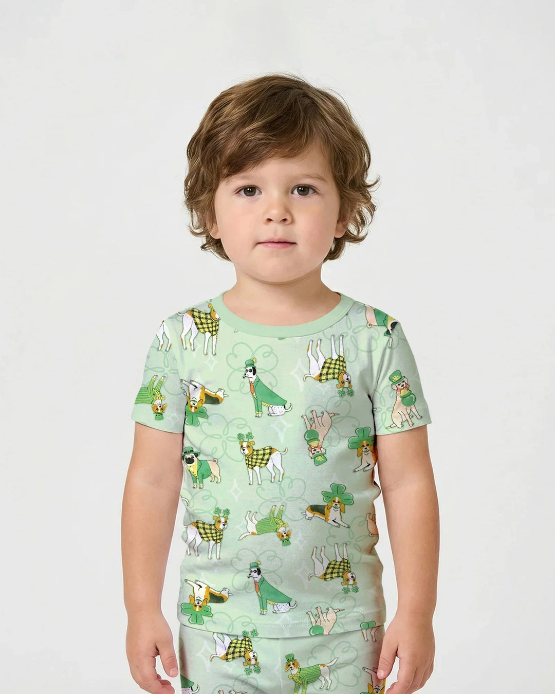 St. Patrick's Day Puppies Bamboo Two Piece Short Sleeve Shorts Pajama Set