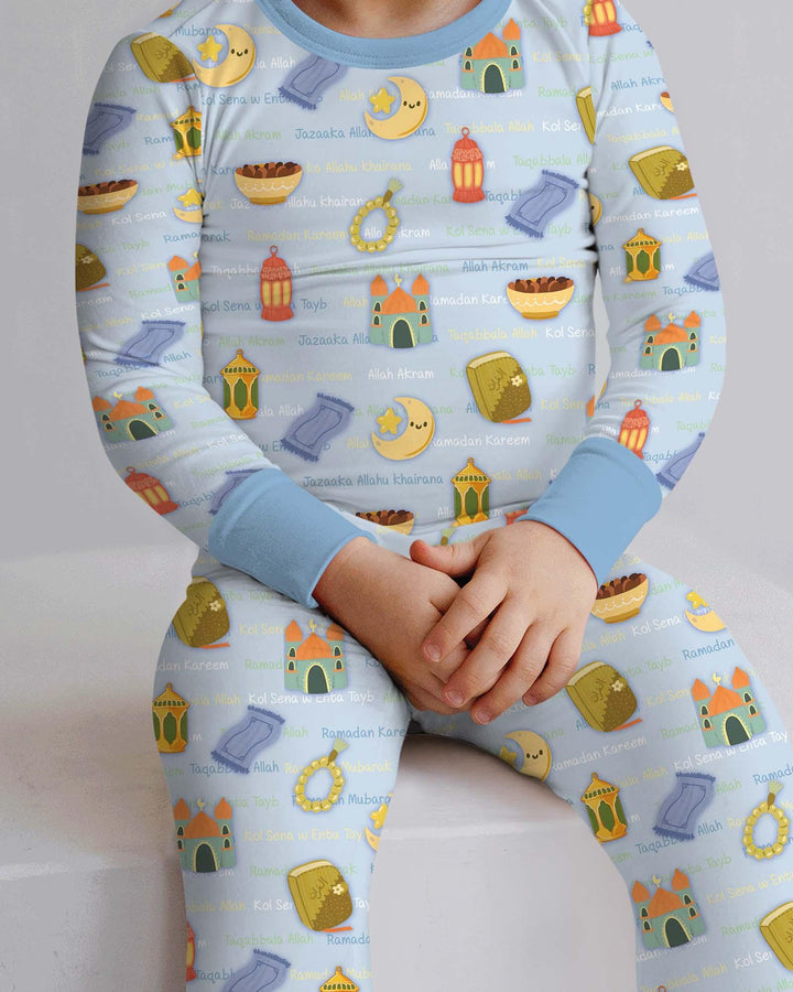 Ramadan Mubarak Family Matching Bamboo Two Piece Long Sleeve Pajama Set