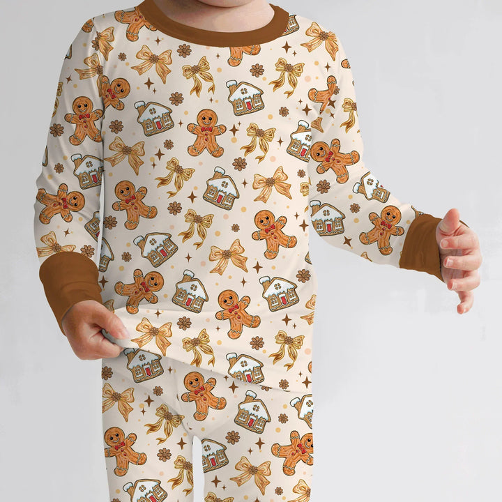 Brushstroke Gingerbread Two Piece Long Sleeve Pajama Set , Brushstroke Gingerbread Two Piece Long Sleeve Pajama Set - 12-18M