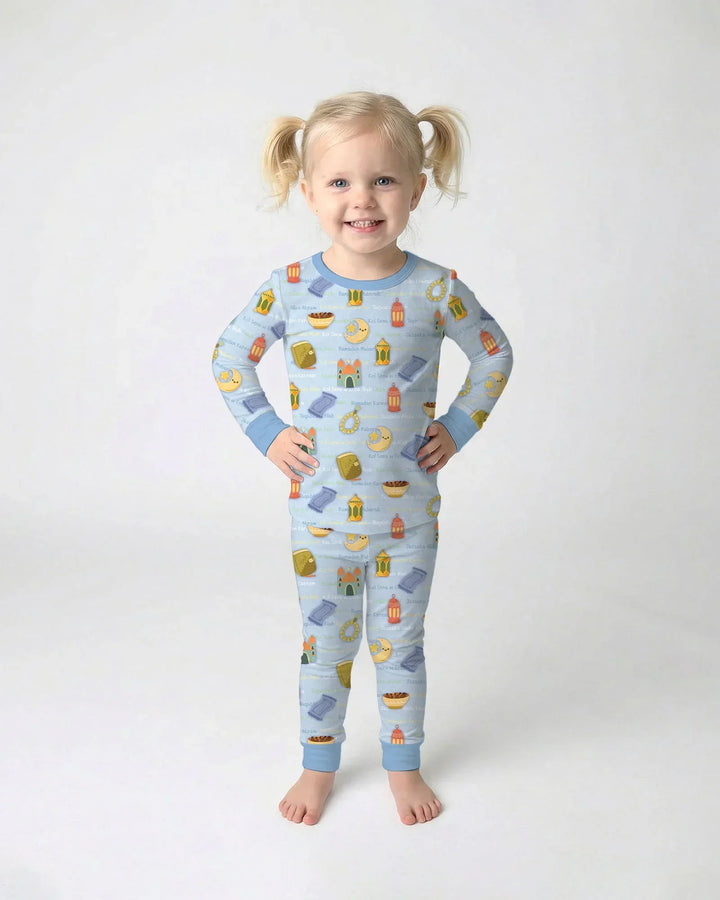 Ramadan Mubarak Family Matching Bamboo Two Piece Long Sleeve Pajama Set