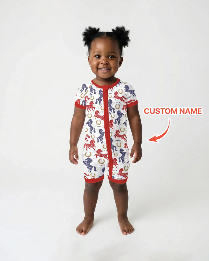 Custom Name Chinoiserie Horses Bamboo Shorty Zippy