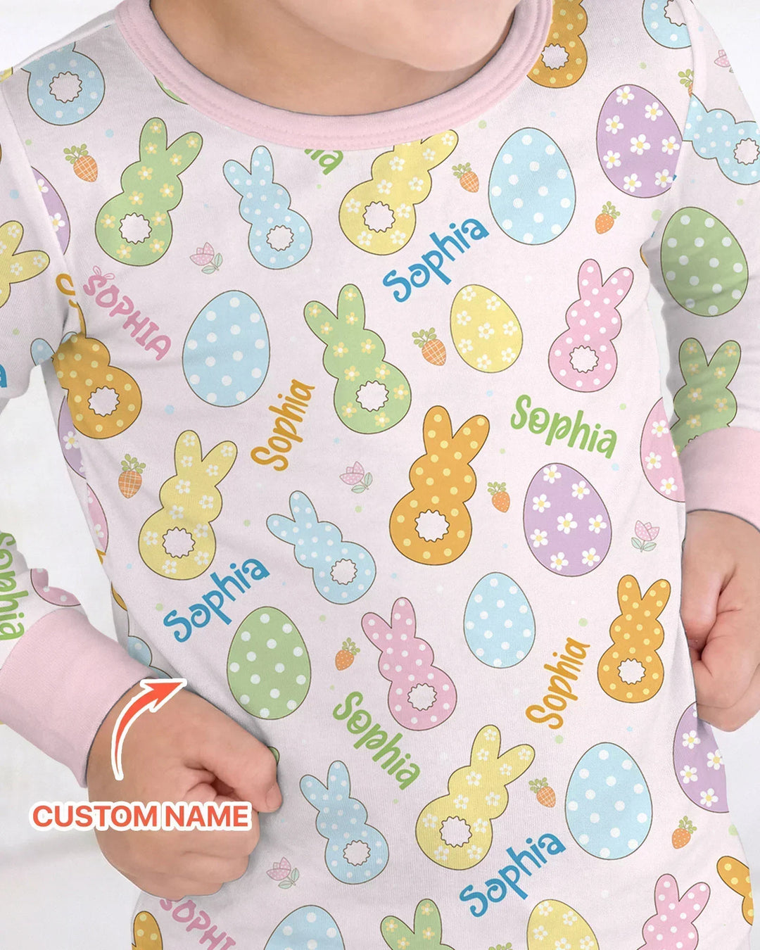 Custom Name Spring Pastel Easter Bamboo Two Piece Long Sleeve Pajama Set