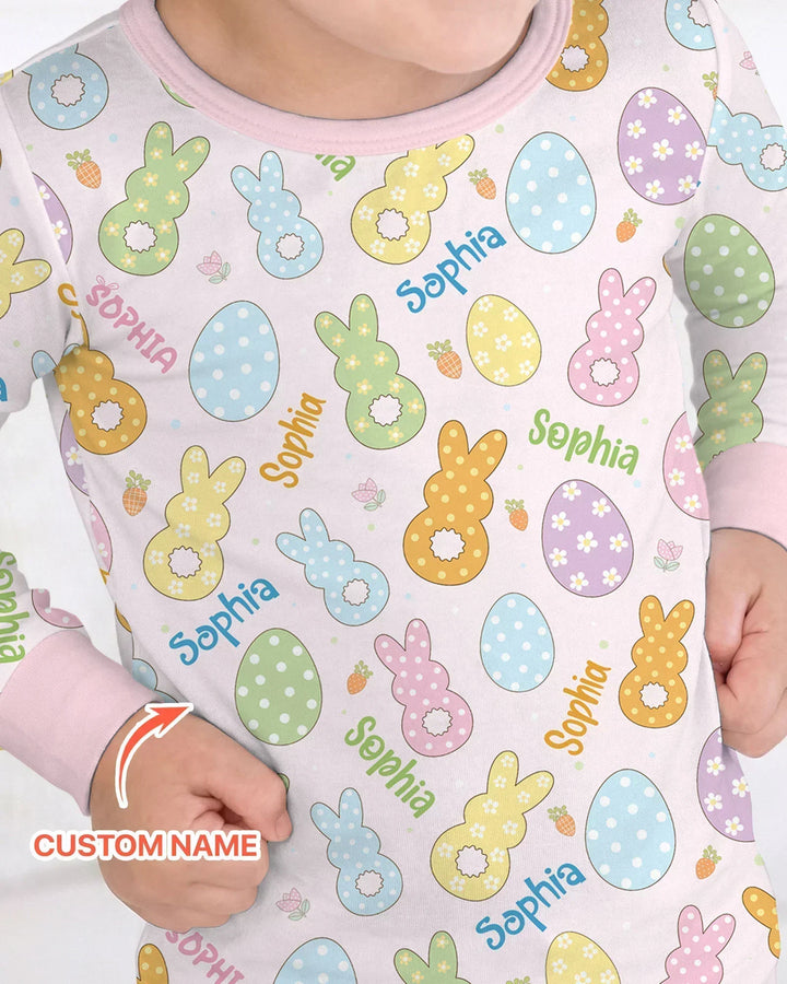 Custom Name Spring Pastel Easter Bamboo Two Piece Long Sleeve Pajama Set