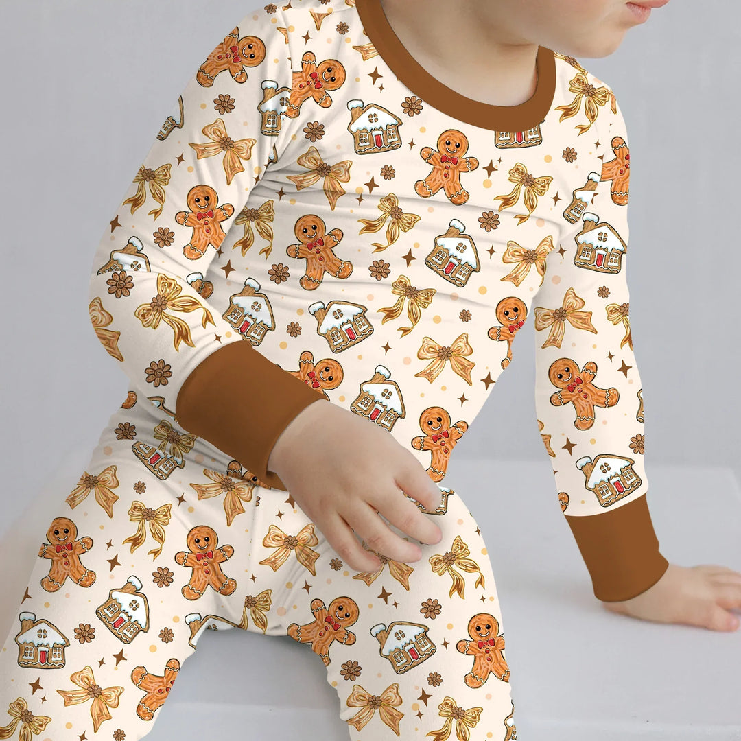 Brushstroke Gingerbread Two Piece Long Sleeve Pajama Set , Brushstroke Gingerbread Two Piece Long Sleeve Pajama Set - 12-18M