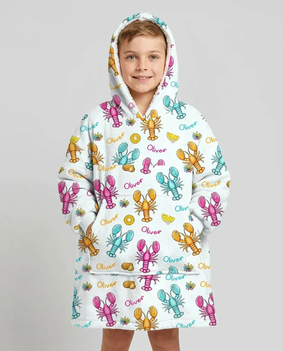 Custom Name Crawfish Crew Bamboo Wearable Hooded Blanket