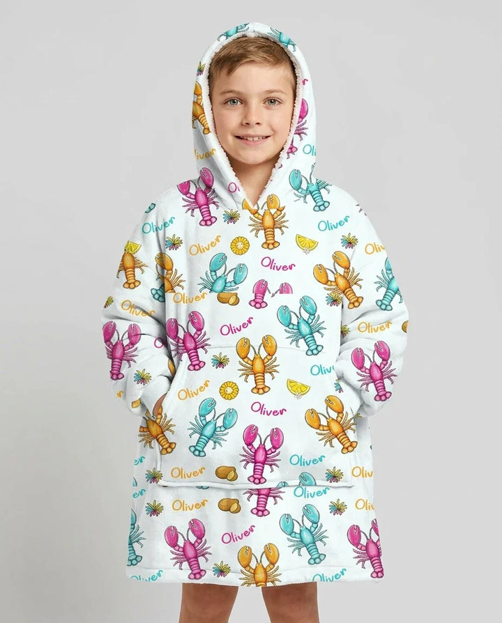 Custom Name Crawfish Crew Bamboo Wearable Hooded Blanket