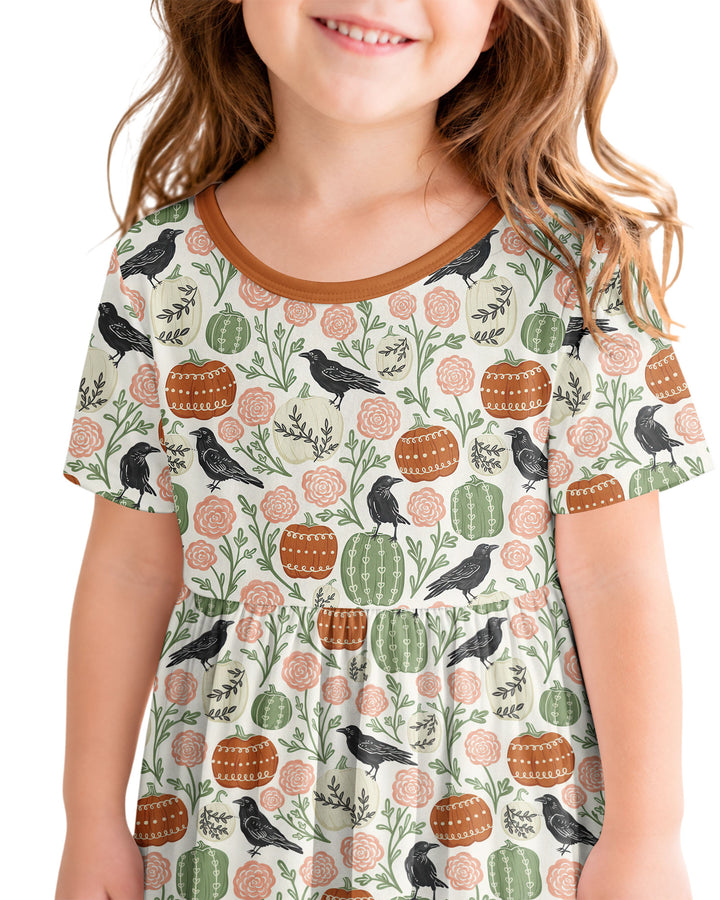 Country Crows with Mums and Pumpkins Bamboo Twirl Dress