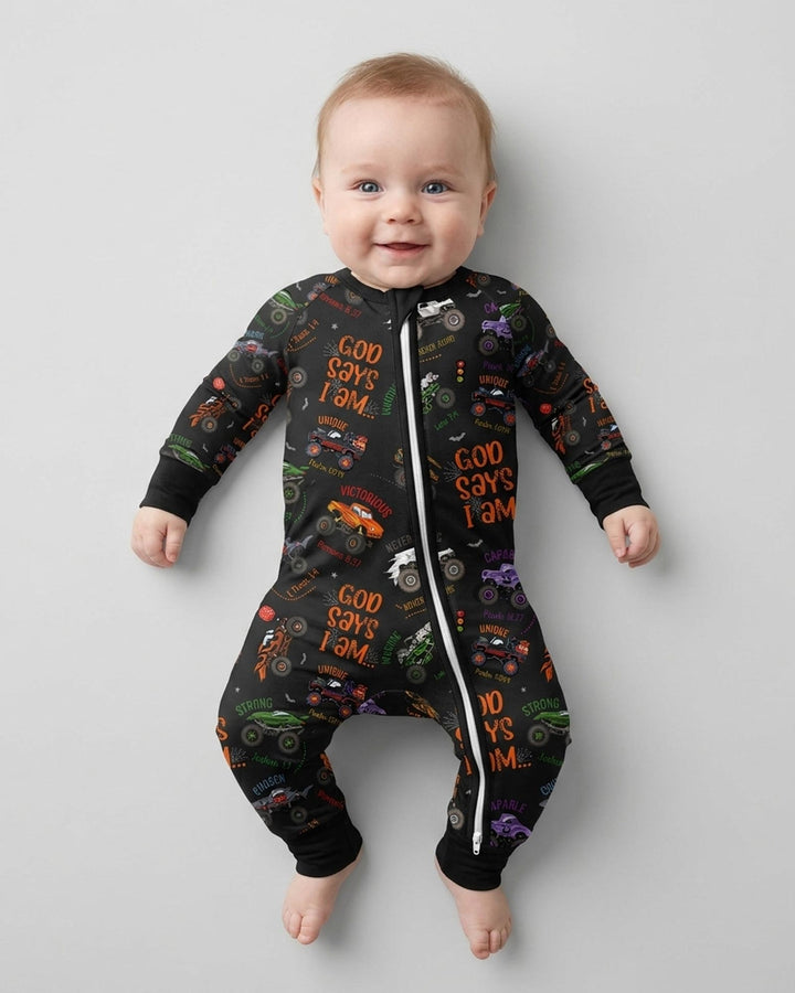 God Says I Am BOY Halloween Monster Truck  Bamboo Convertible Zippy