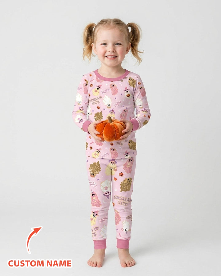 Pantasmas Mexican Halloween Custom Name Bamboo Two Piece Long Sleeve Pajama Set