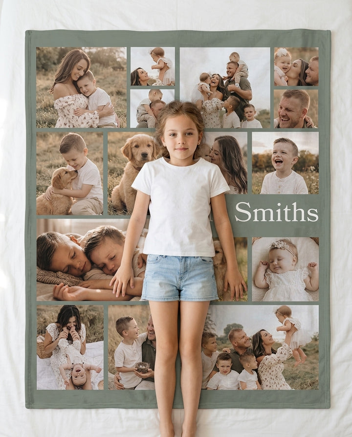 Custom Photo Collage Family Bamboo Blanket