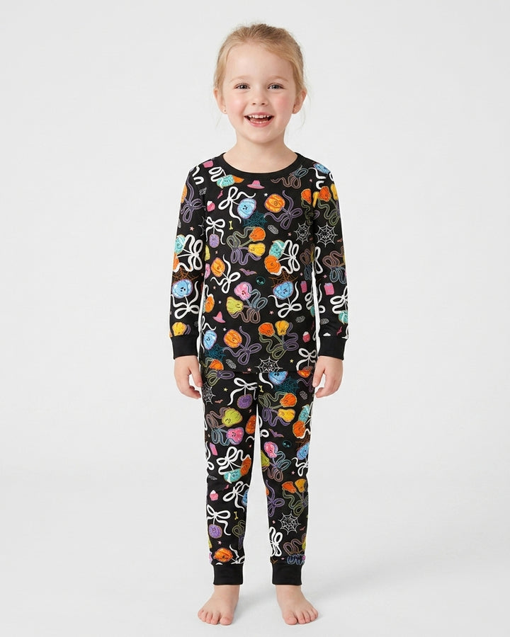 Jack-o'-lantern Coquette Bow Matching Bamboo Two Piece Long Sleeve Pajama Set