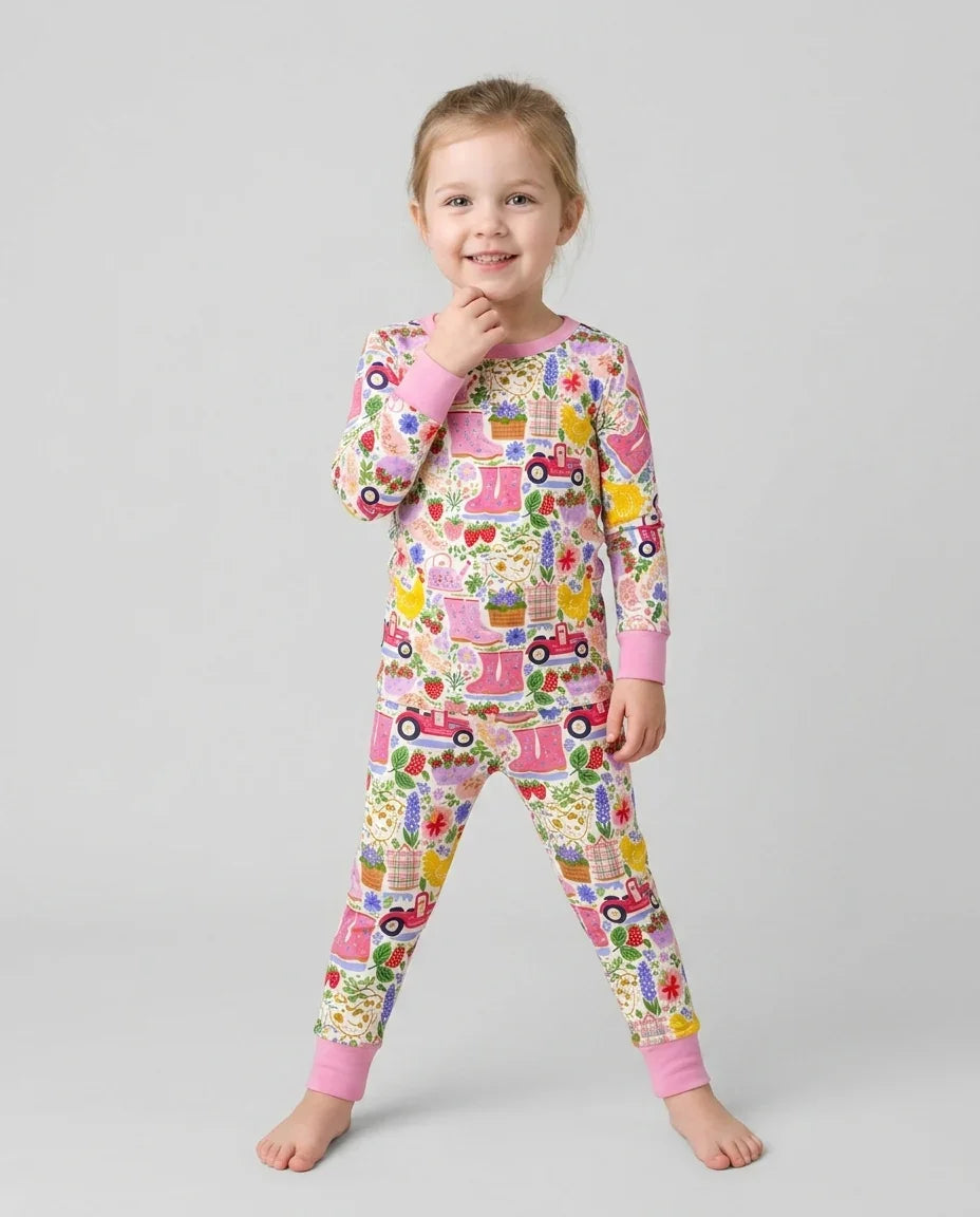 Zweiteiliges Langarm-Pyjama-Set mit Sommerfrüchten