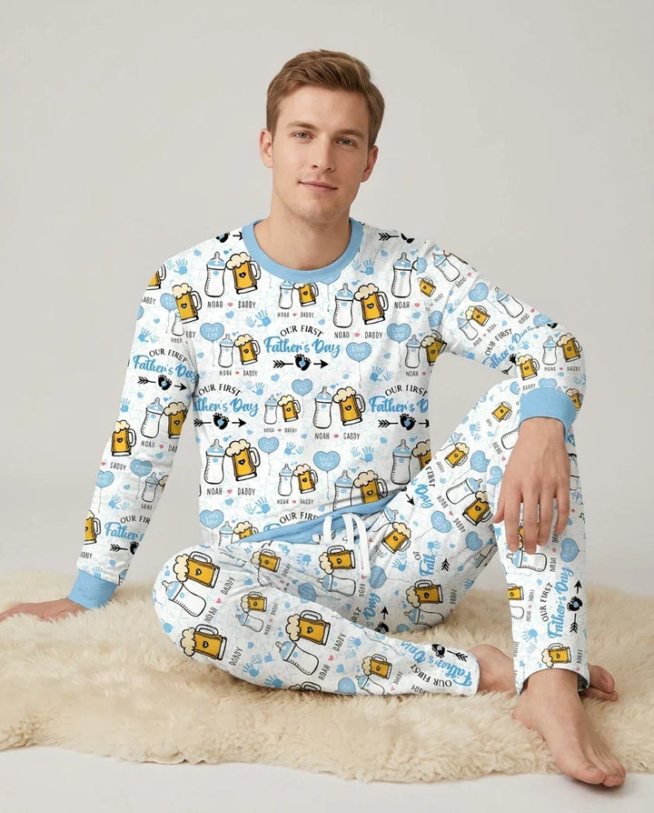 Custom Name First Father's Day Drink Bamboo Men's Pajama Set