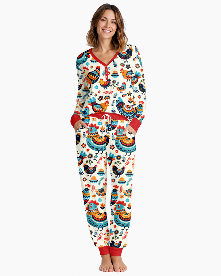 Pioneer Chickens And Roosters Bamboo Women Pajama Set
