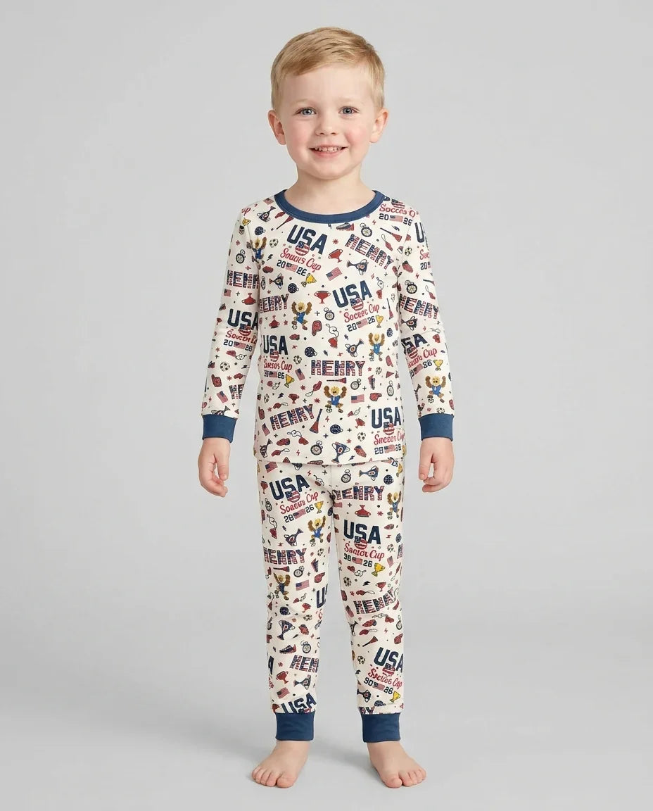 My First Soccer Cup 2026 Bamboo Two Piece Long Sleeve Pajama Set